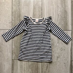 wonder nation Navy and White Striped Ruffle Shoulder Dress - Girls